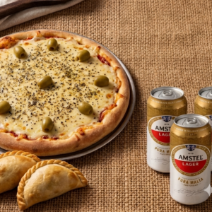 Pizza a elección + 2 Empanadas + 3 Cervezas Amstel 473cc