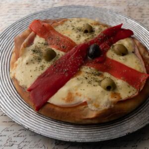 Pizza Ch. Muzzarella con jamón y morrones