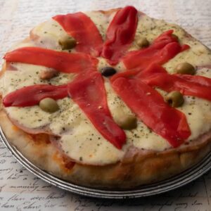 Pizza Gde. Muzzarella con jamón y morrones